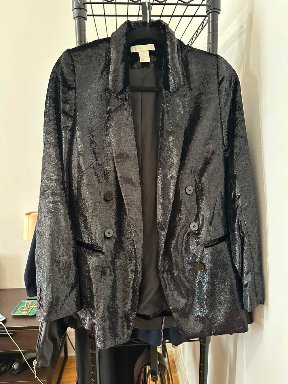 H&M Black Shimmer Double-Breasted Blazer